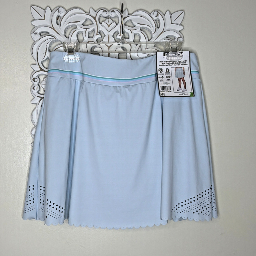 RBX Women' L Mini Scalloped Hem SKORT Shorts Skirt Athleisure Active BLUE NWT